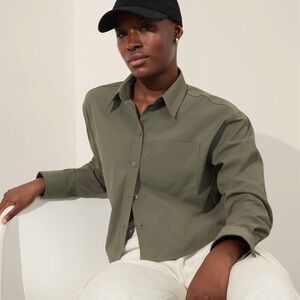 Athleta Midday Cropped Poplin Button Up Shirt Moss Green Size Small